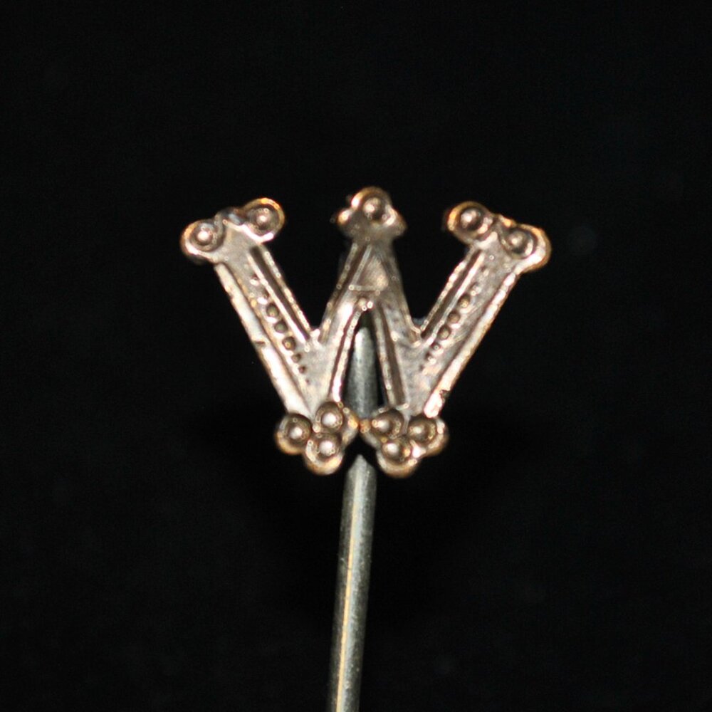 Antique Victorian "W" Initial Brass Stick / Cravat Pin
